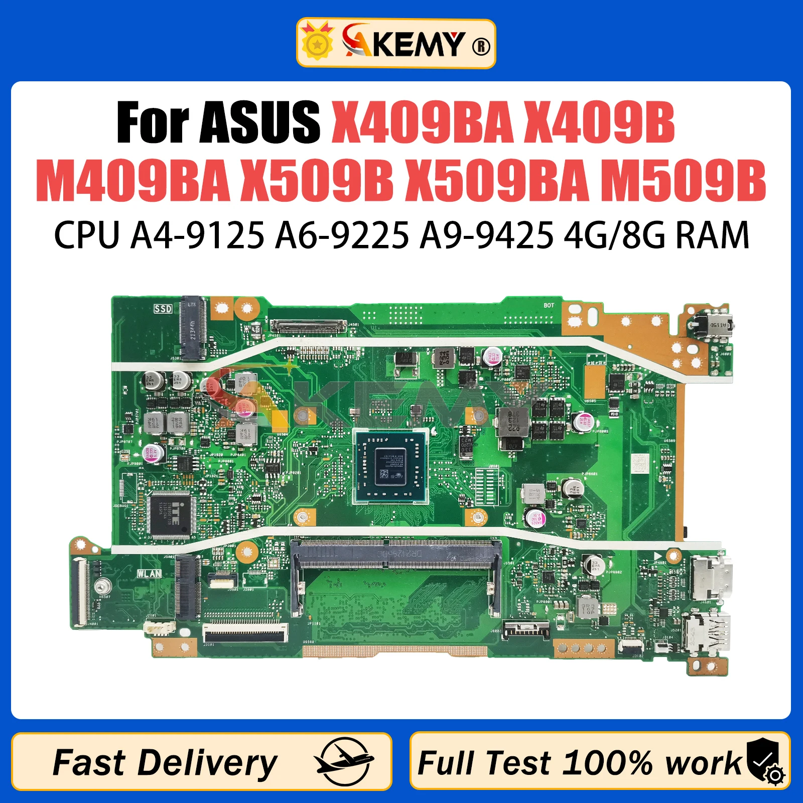 

X409BA Mainboard For ASUS VivoBook X409B M409BA X509B X509BA M509B Laptop Motherboard With A4-9125 A6-9225 A9-9425 CPU 4G/8G-RAM