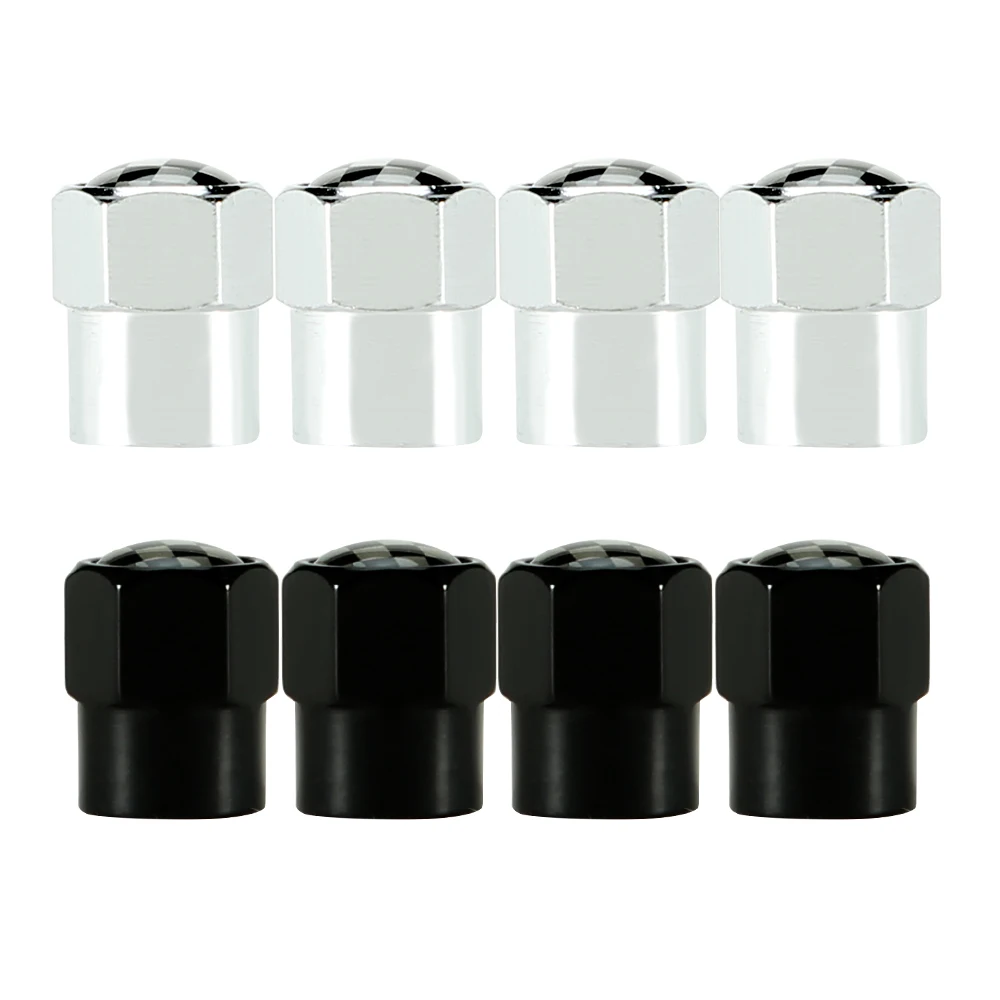 4Pcs/Set Aluminum Alloy/Copper Black and White Check Pattern Auto Wheel Tire Valve Stem Caps Airtight Covers Car Accessories