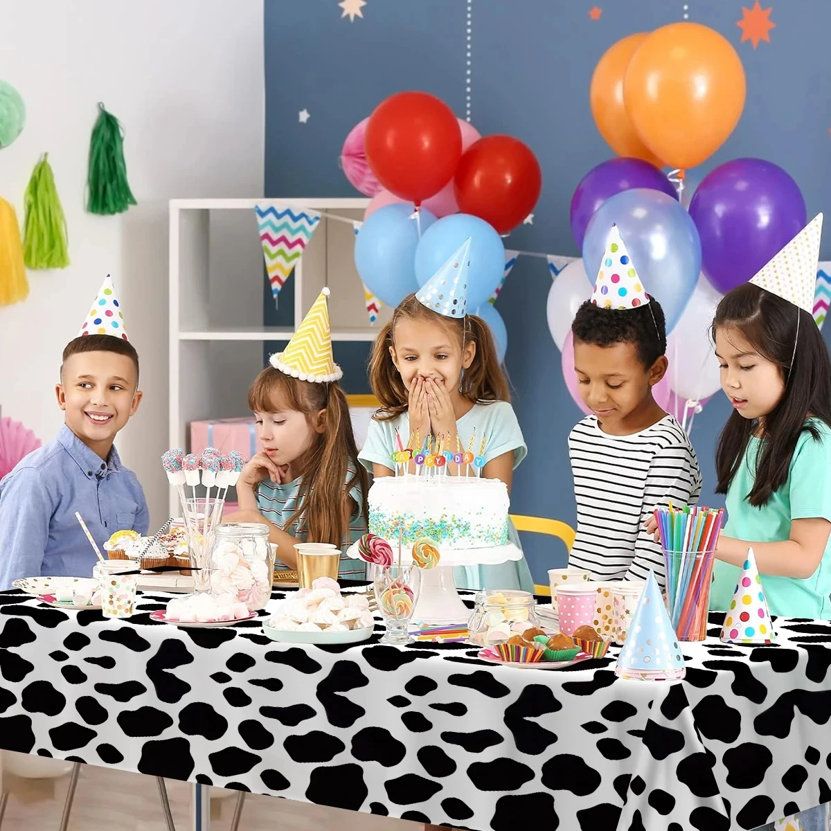 1pc Kuh Druck Tischdecke Einweg Rechteck Kunststoff Tisch Abdeckung Cowboy Tischdecke für Tier Themen Geburtstag Party Decor – Detail 3