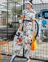 Fashion Brand New Casual Cartoon Graffiti Retro Workwear Jumpsuit For Women's Oversize Slimming Jumpsuit Ladies Summer