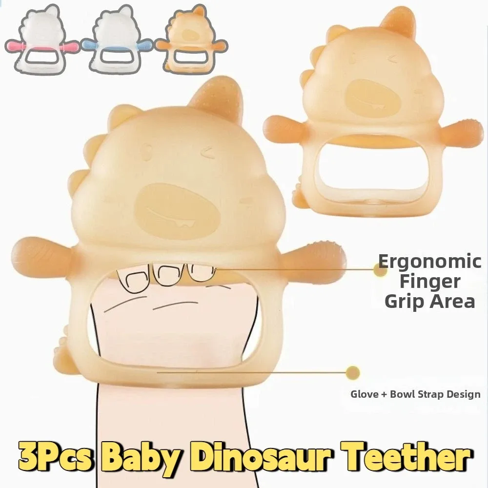 

3Pcs Soft Baby Dinosaur Teether Anti Dropping Anti-eating Hand Nursing Teething Toys Soothe Babies Gums Easy Grip
