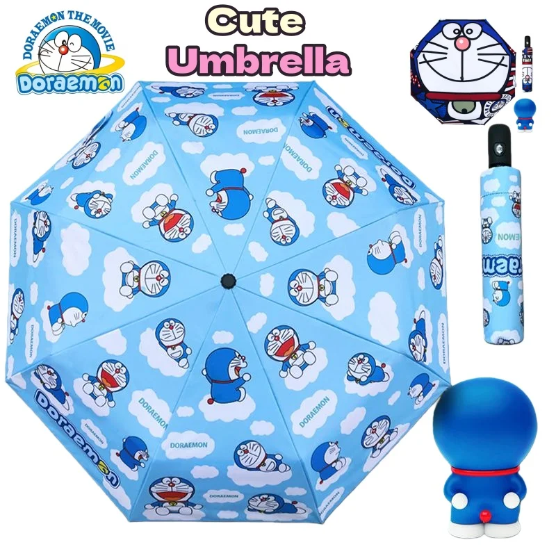 

Складной зонт Doraemon, милый, модный, с мультяшным дизайном, креативный, двойного назначения, для солнца и дождя, с защитой от ультрафиолета, автоматическое складывание