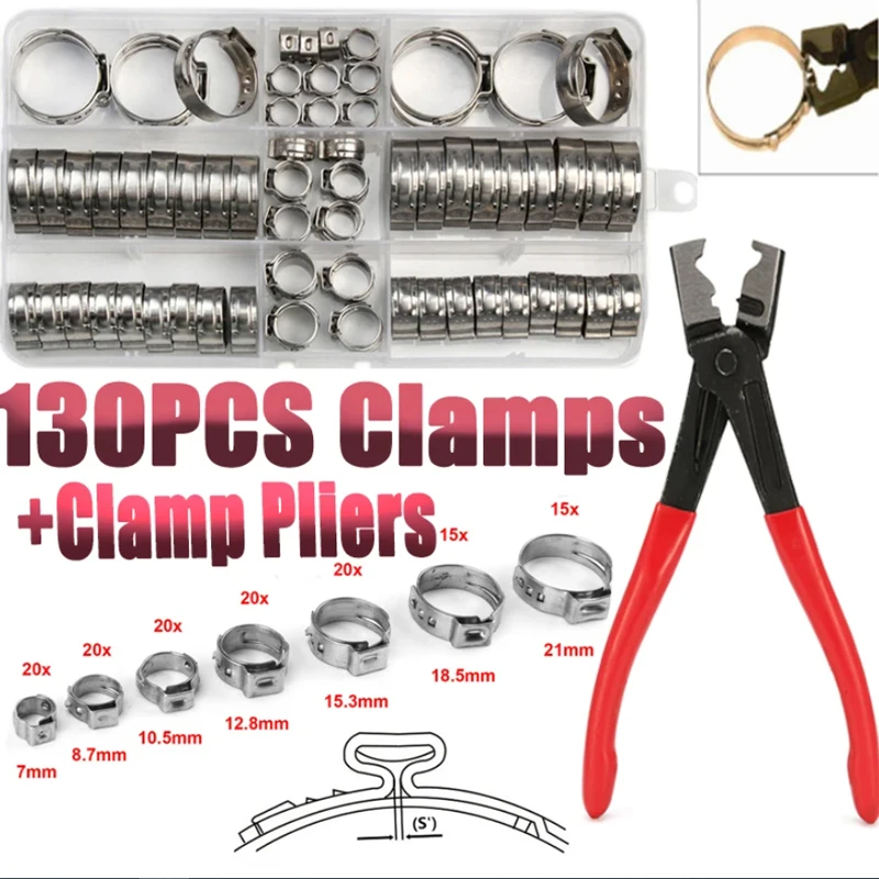 130/80/45 stücke Edelstahl Ohr Stufenlose Klemme Schneckenantrieb Kraftstoff Wasser Schlauch Rohr Klemmen Clips + 1PC Schlauch Clip Clamp Zange – Detail 4