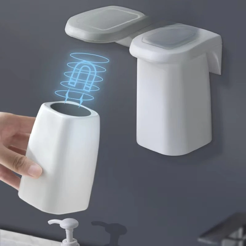 Bathroom Accessories Minimalist Magnetic Mouthwash Cup Wall Mounted Toothbrush Storage Rack Brushing Cup Washing Cup Dental Jar