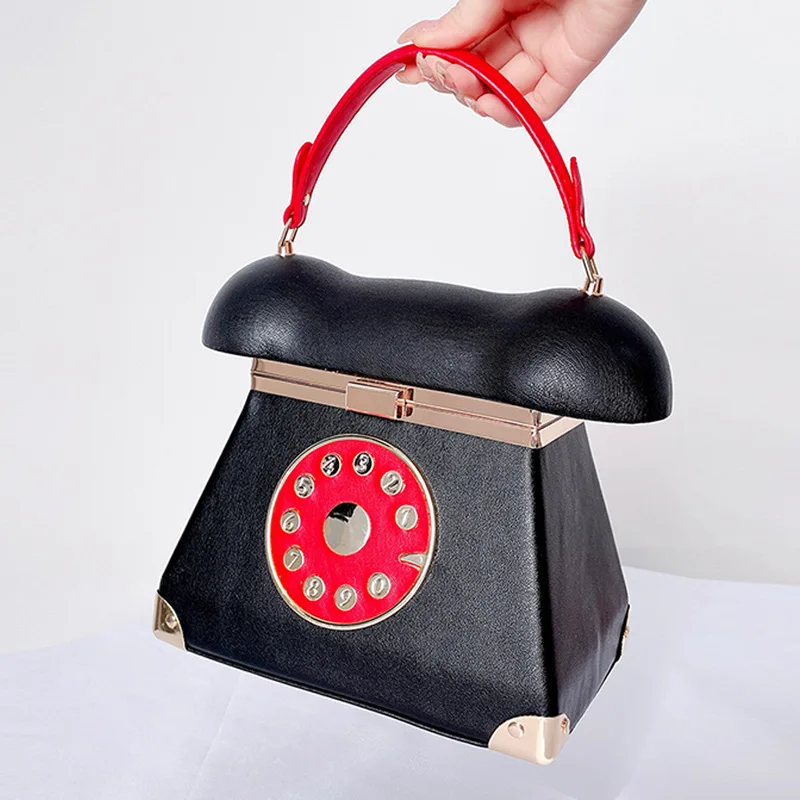 Klamki w kształcie telefonu damskie torebki wieczorowe designerskie torebka z uchwytem imprezowe eleganckie torby na ramię damskie skórzane torby Crossbody