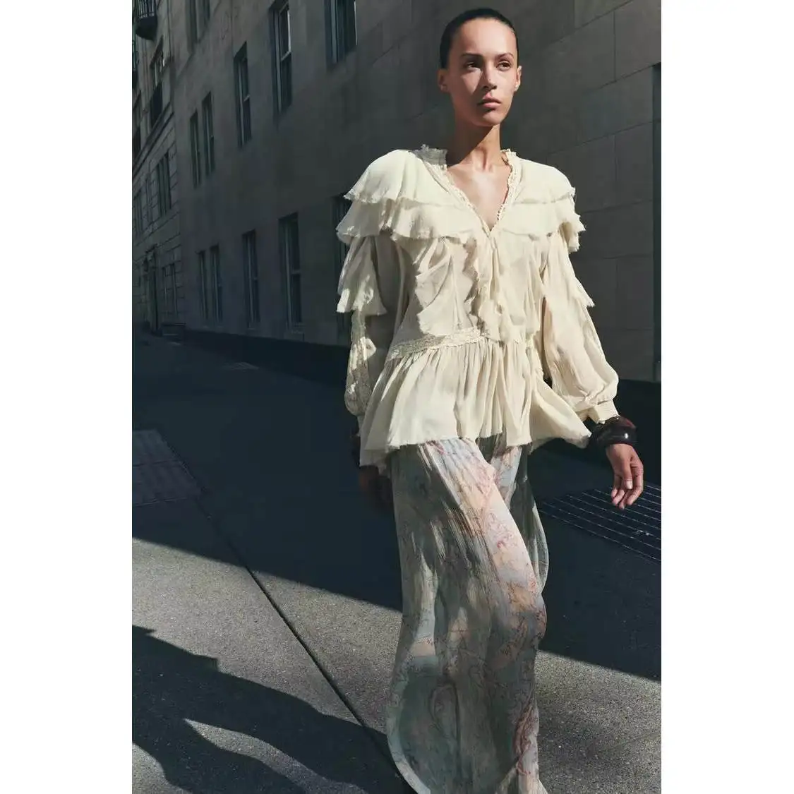 

Za New Women's Faionable Lace irt Layered Decorative Sle Zr Trend 507280 72 Long Sve round Ne Polyester Fiber