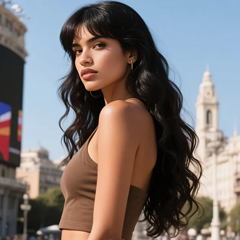 26 inch long wig, deep rolled at the bottom, sexy black, suitable for travel and photography