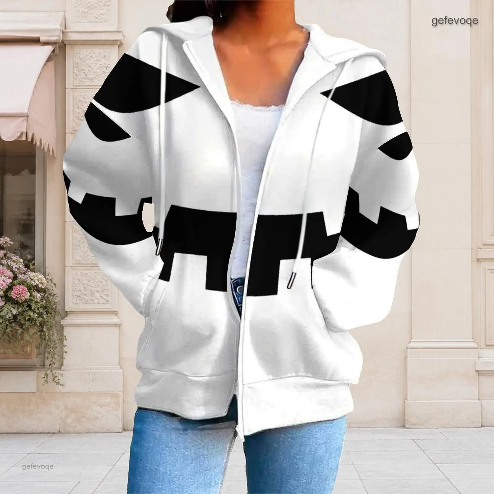 Fall Graphic Print Plus Size Outwear Women Hooded Chic Plus Size Clothes Womens Clothing For Outdoor Daily Wear