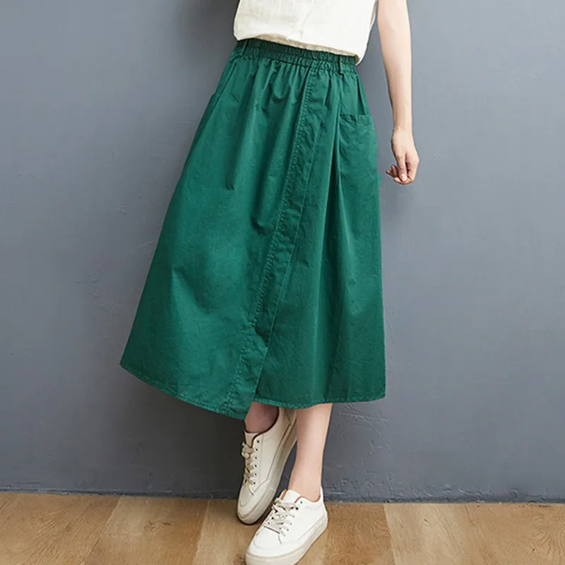 High Waist Casual Skirt Women New Arrival 2024 Spring Vintage Style Solid Color Loose Ladies A-line Long Skirts B3553