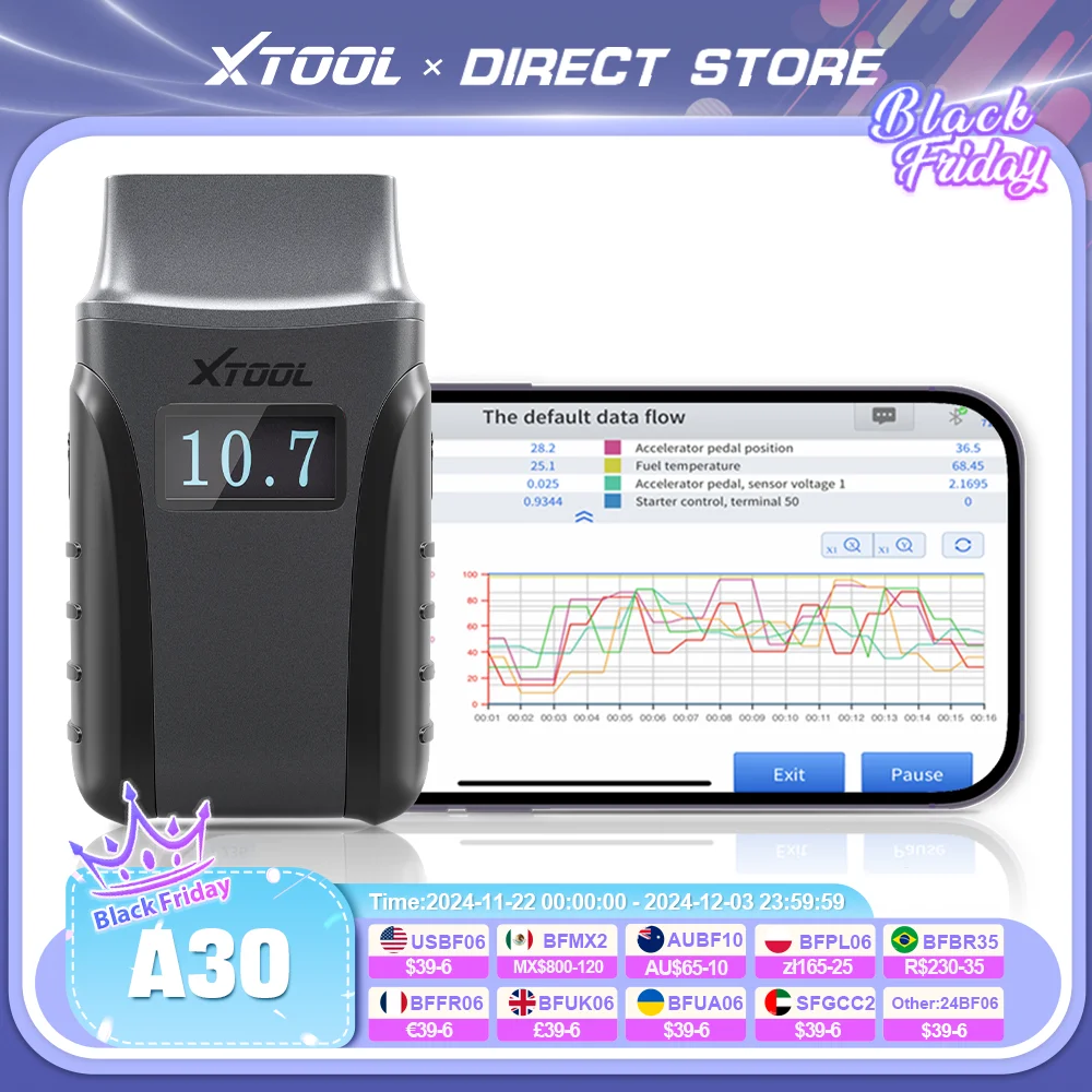 XTOOL Anyscan A30 OBD2 Bluetooth Diagnostic Tools Automotive Scanner With Life time Free Update Bi-directional Built-in CAN FD 