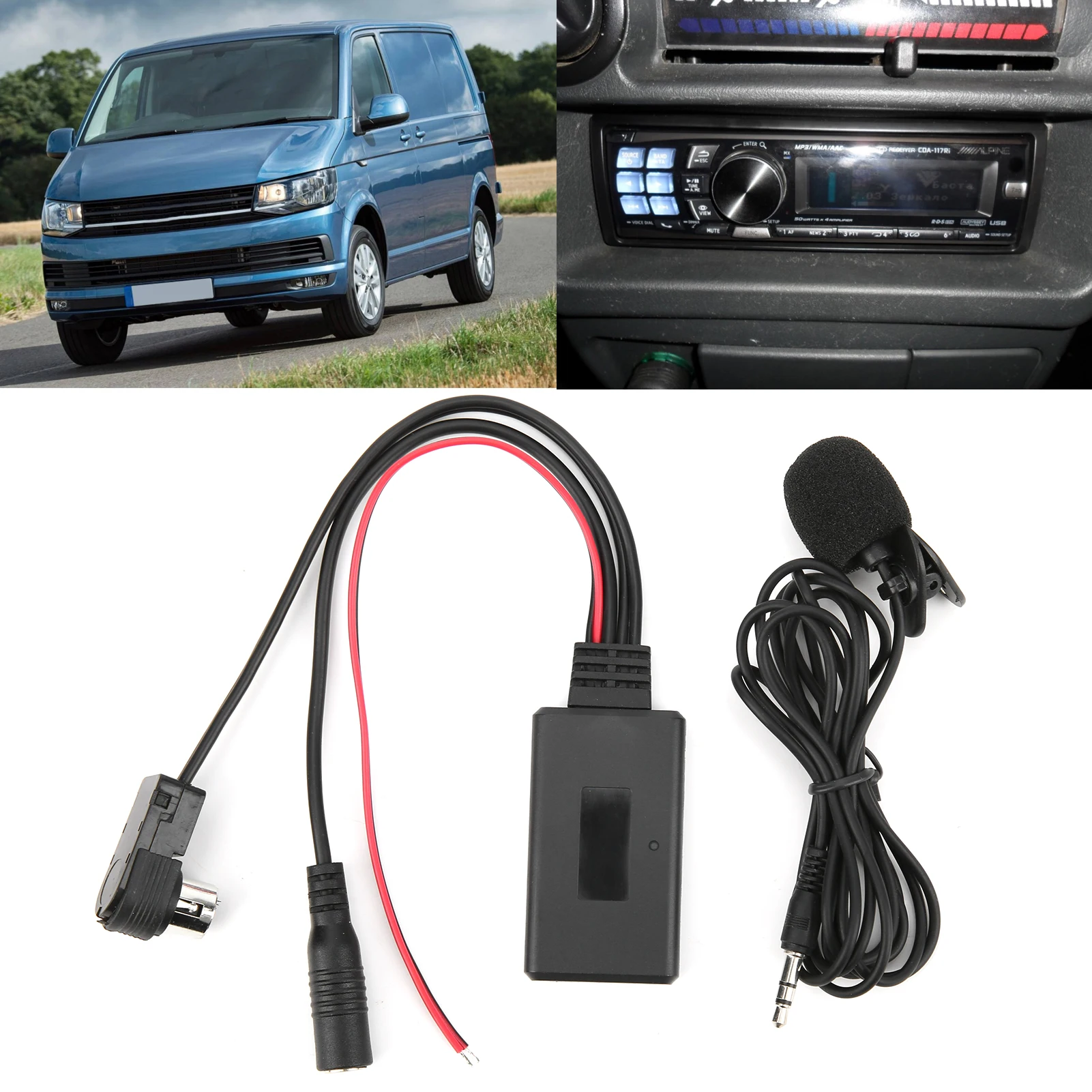 Bluetooth 5.0 AUX-Kabeladapter mit Mikrofon, Freisprecheinrichtung, passend für CDA-9857 CDA-9886 CDA-117 Zusatz-Audiokabel