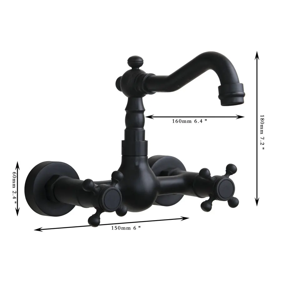 OUBONI Wall Mounted Oil Rubbed Black Bronze Bathroom Faucet Rotated Bathtub Basin Sink Faucet Mixers &Taps Doubel Handles