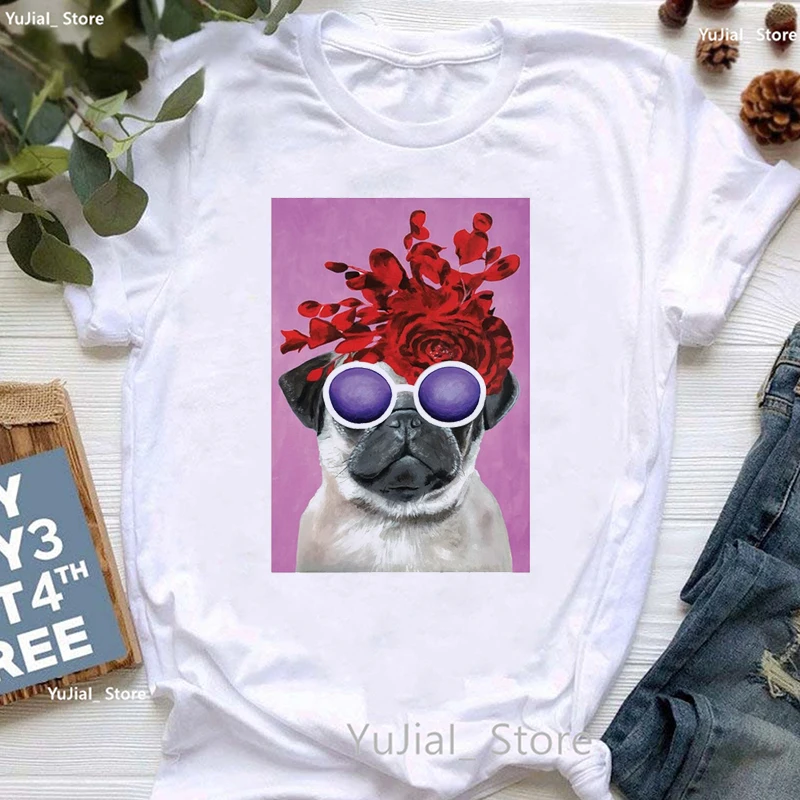 Pug Meditation Animal Print Tshirt Women Shih Tzu Puppy/Curious Boston T Shirt Girls Harajuku Kawaii Clothes Summer Tops Tee