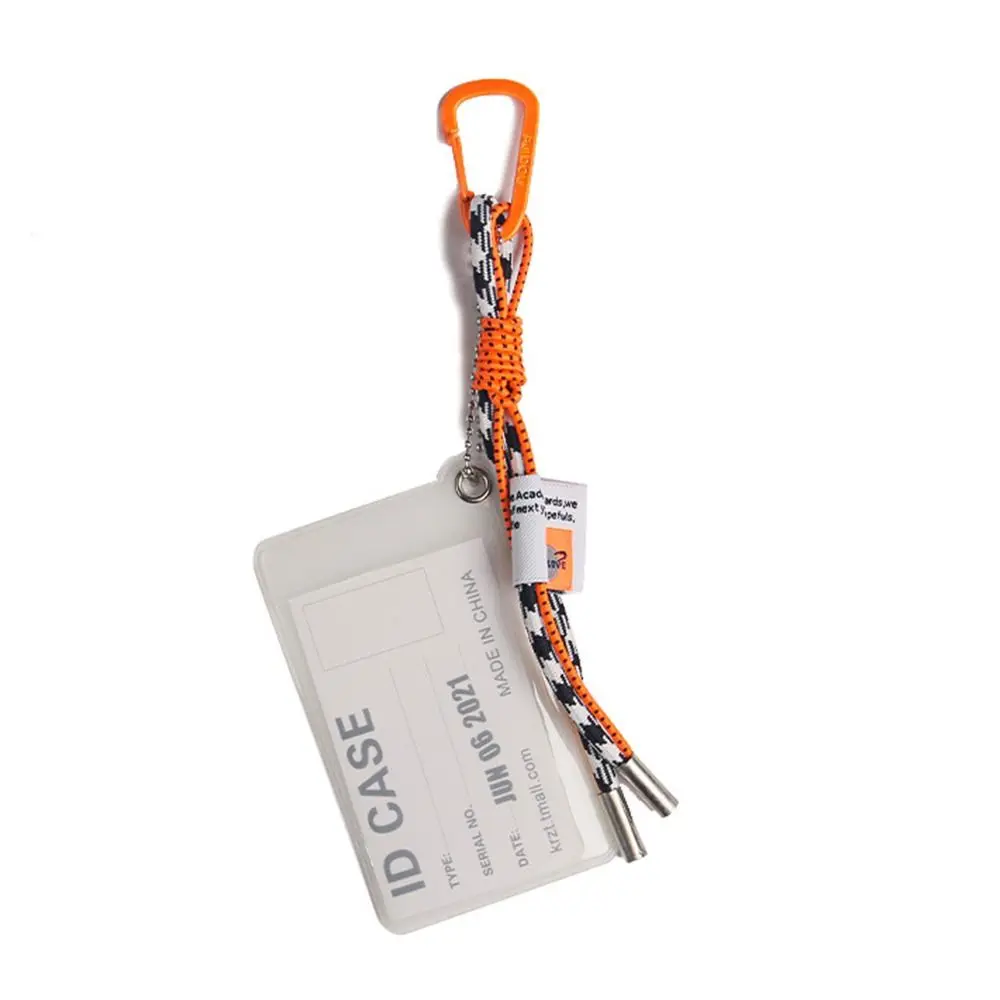 Fluorescent Color Card Holder Lanyard PVC Material Metal Keyring ID Card Strap Transparent Weave Rope Credential Holder