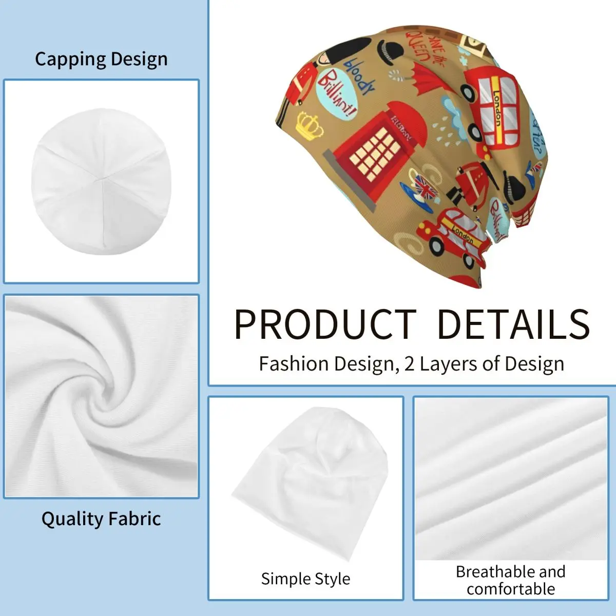 سحر لندن Skullies Beanies القبعات الخريف الشتاء للجنسين في الهواء الطلق قبعة دافئة الحرارية مطاطا بونيه