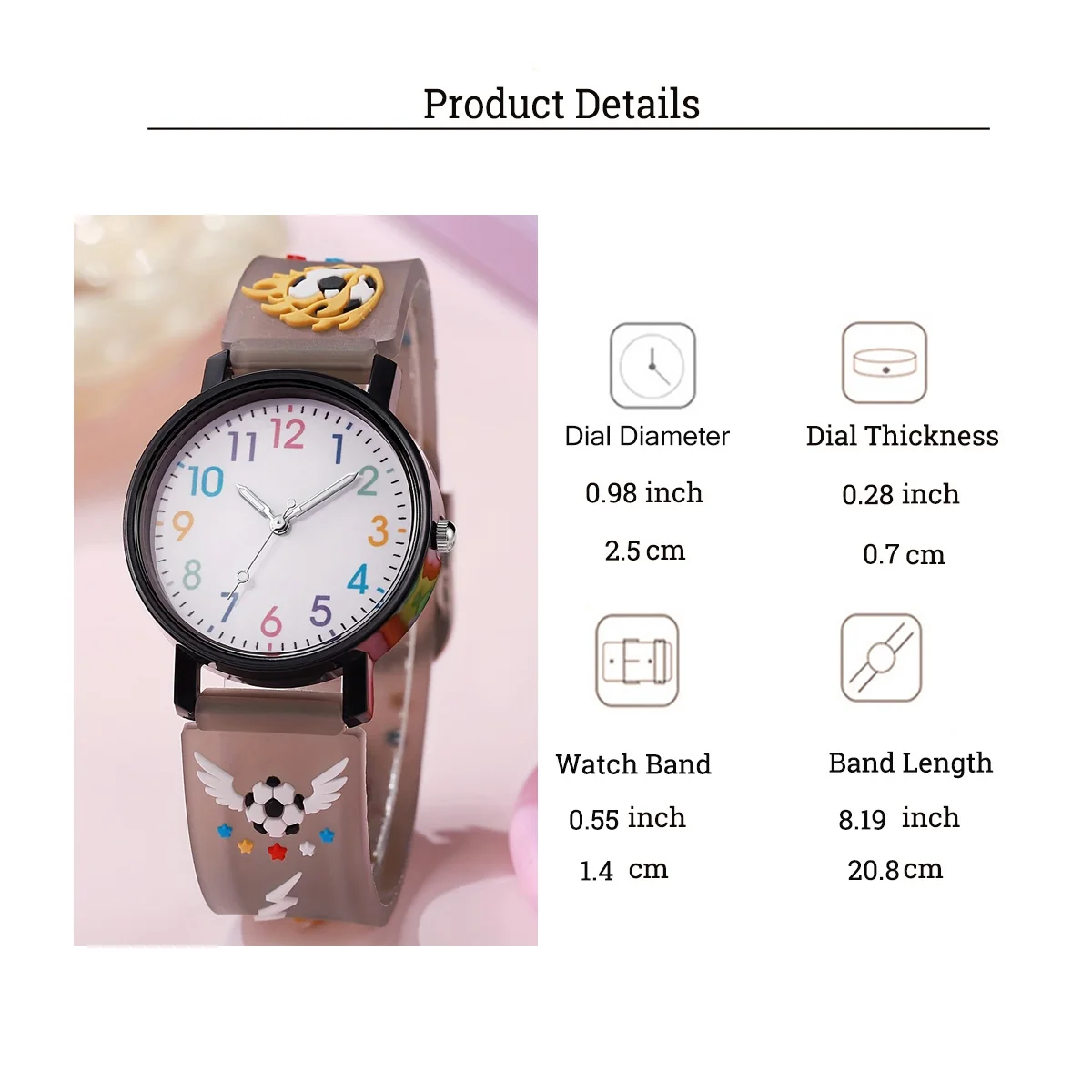 Cute cartoon children's watch football champion pattern color scale, suitable for daily school wear, birthday, Christmas gifts