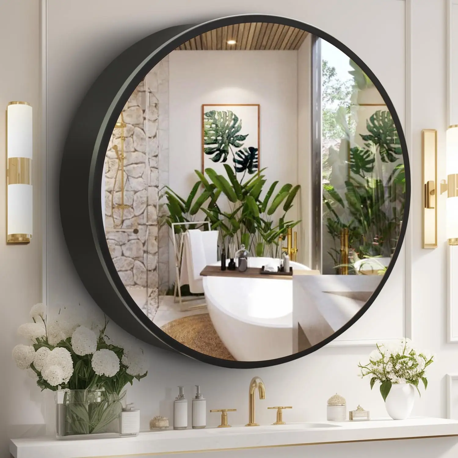 Movo Medicine Cabinet Round 24 Inch X 24 Inch Bathroom Mirror Circular Storage Cabinet Surface Mounted Adjustable Durability