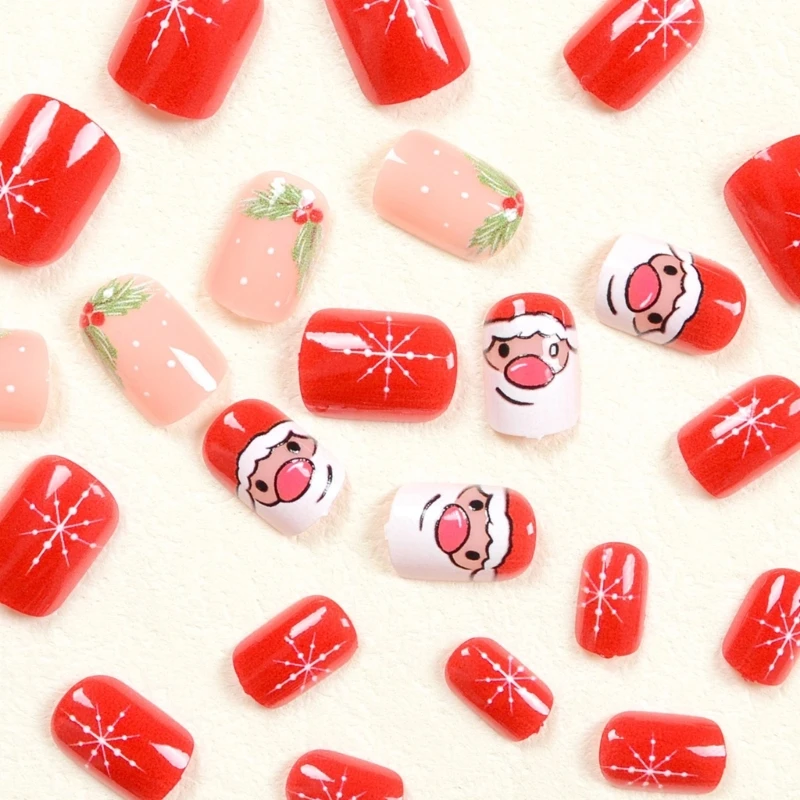 Santa Full Cover on Nails Christmas Press On Nails Snowflakes False Nails Artificial Nails Manicures Supply R3MF