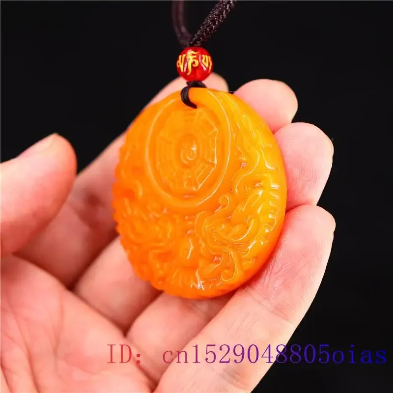 Pendentif Dragon Jade jaune pour hommes, collier à breloque chinoise sculptée, accessoires naturels à la mode, amulette, bijoux porte-bonheur