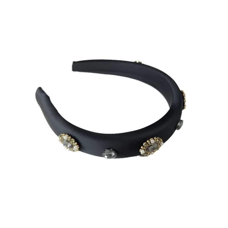 2024 New Korea Simple Diamond Headband Women Hairband Baroque Round Rhinestone Crown Palace Hairband Padded Hair Hoops Head Wear