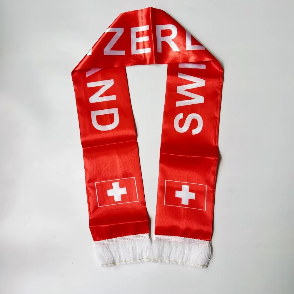 14x135cm2026 Country Double Side Printing Satin Football Soccer Fans National flag Switzerland Scarf