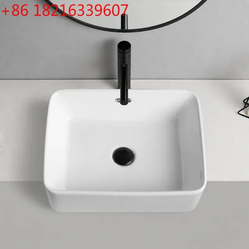 YAO Semi Hanging Square Ceramic Washbasin Small Width Semi Embedded Basin Art Top Mount Sink for Bathroom Vanity Countertop
