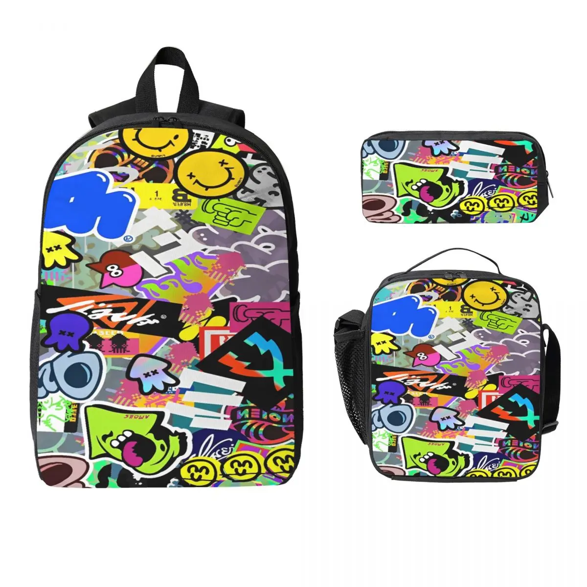

3 шт., аксессуары Splatoon, набор рюкзаков для девочек и мальчиков, пеналы, наборы сумок для книг с ланч-бокс для школьников, рюкзак