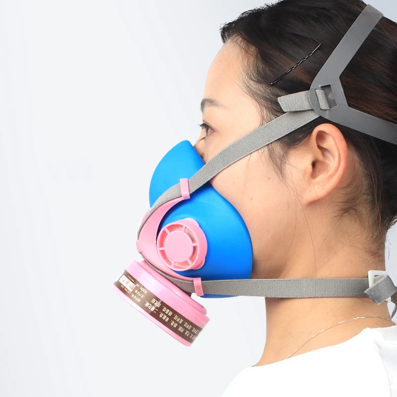 Pink New Half Face Gas Respirator Dust Mask Self Breathing Dual Filtering Cartridge For Spraying Painting Polishing Work Safety