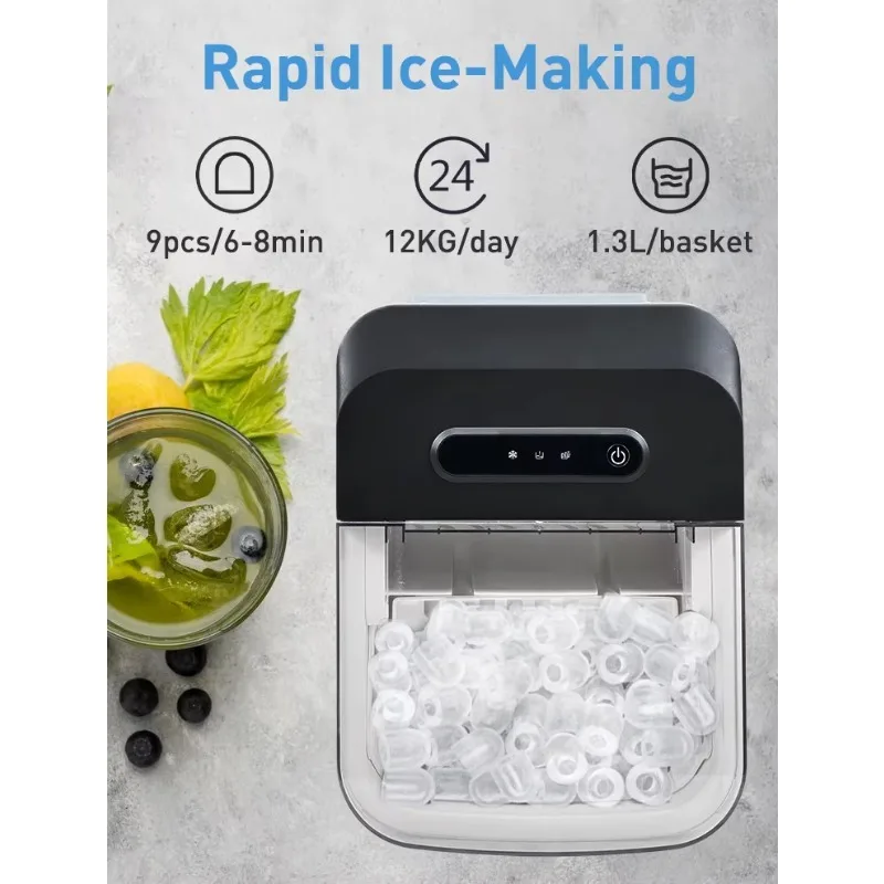 حار بيع الفولاذ المقاوم للصدأ 1.2L صانع الثلج الكهربائية المنزل 12 كجم كونترتوب 6 دقائق 9 رصاصة على شكل آلة صنع مكعبات الثلج