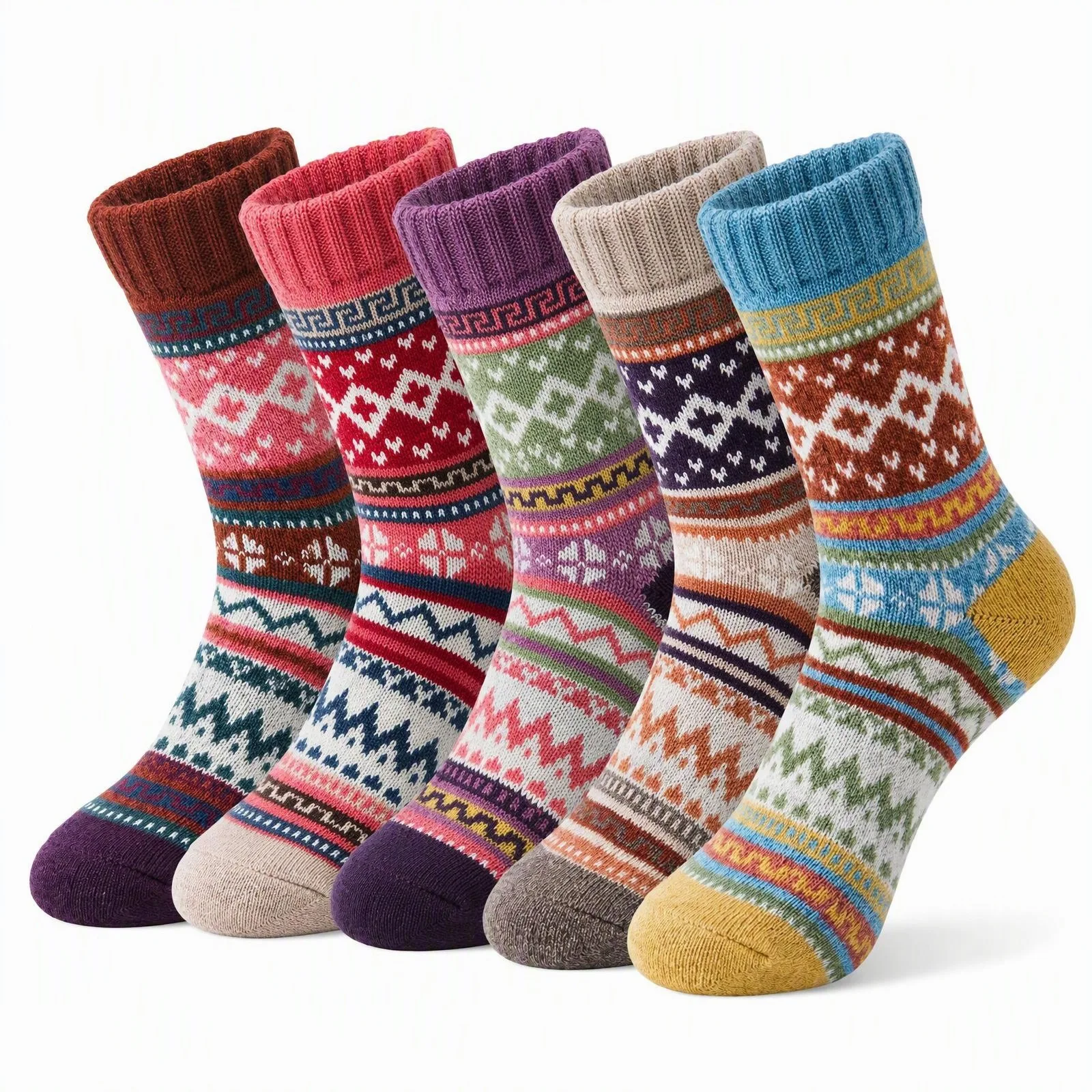 Thickened Winter Plaid Retro Thick Line Warm Cotton Socks Ethnic Style Mid Calf Socks For Women Men Couple Autumn Winter Daily