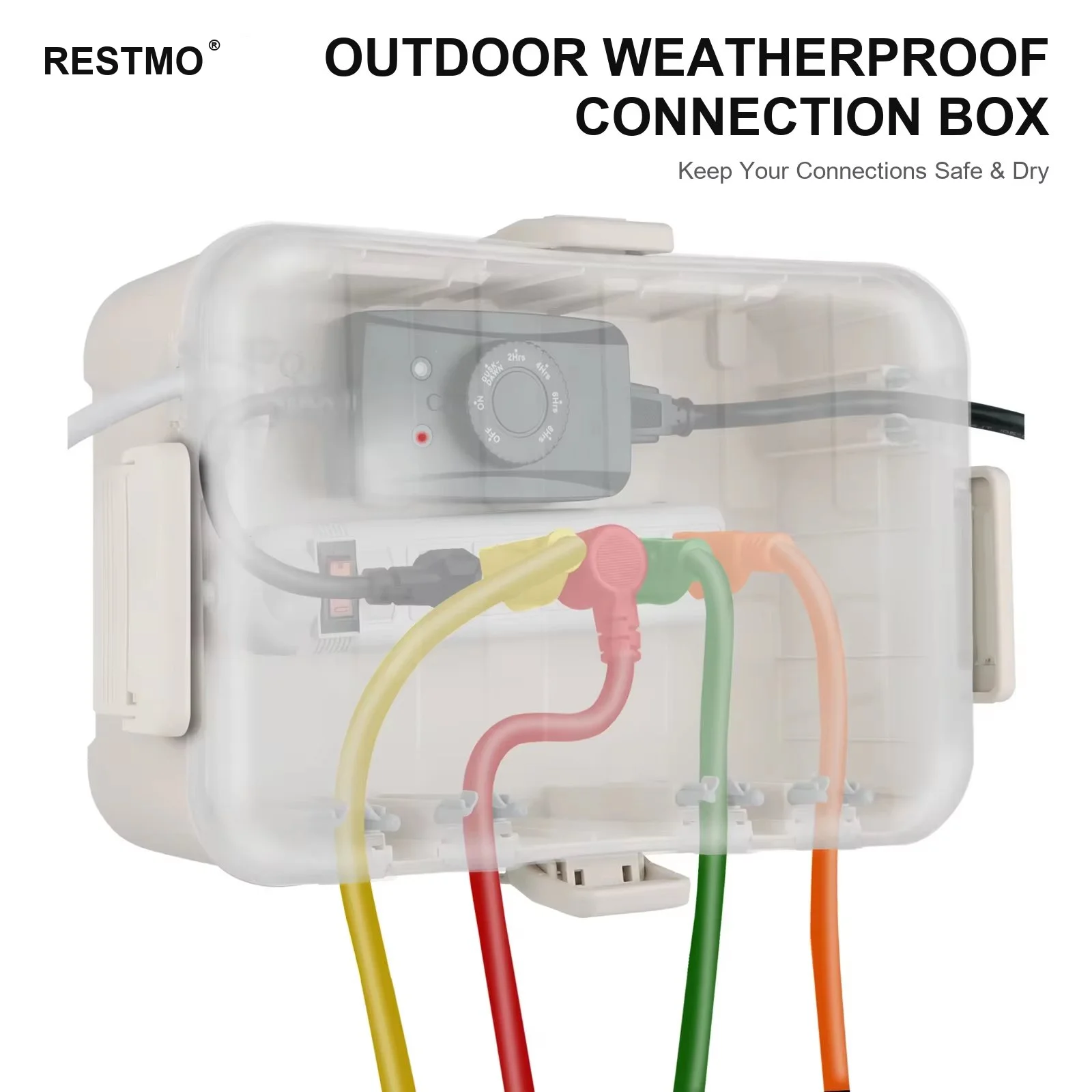 Large IP54 Waterproof Outdoor Electrical Box with Clear Cover, Weatherproof Extension Cord Cover for Timers, Plugs and Outlets