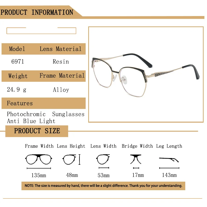 Fashion Brand Design Eyebrows Alloy Frame Photochromic Amblyopia Anti Blue Ray Women Sunglasses Hyperopia Prescription Glasses - Image 5