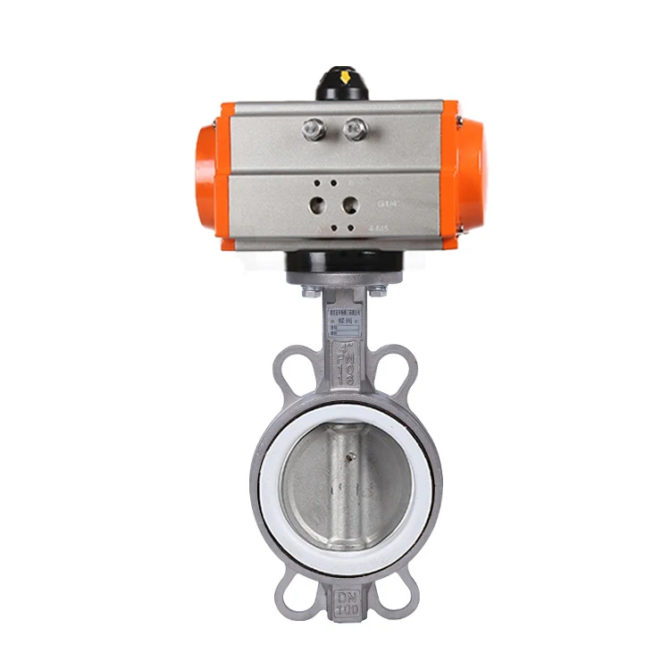 PN16 10 Inch Air Control Wafer Type PTFE Seated Butterfly Valve Single Acting Stainless Steel 304 Pneumatic Butterfly Valve
