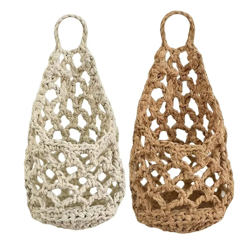 Boho Macrame Plant HangerBasket for Succulents Cotton Rope Woven Hanging Basket with Net Pouch Home Decoration Organizer