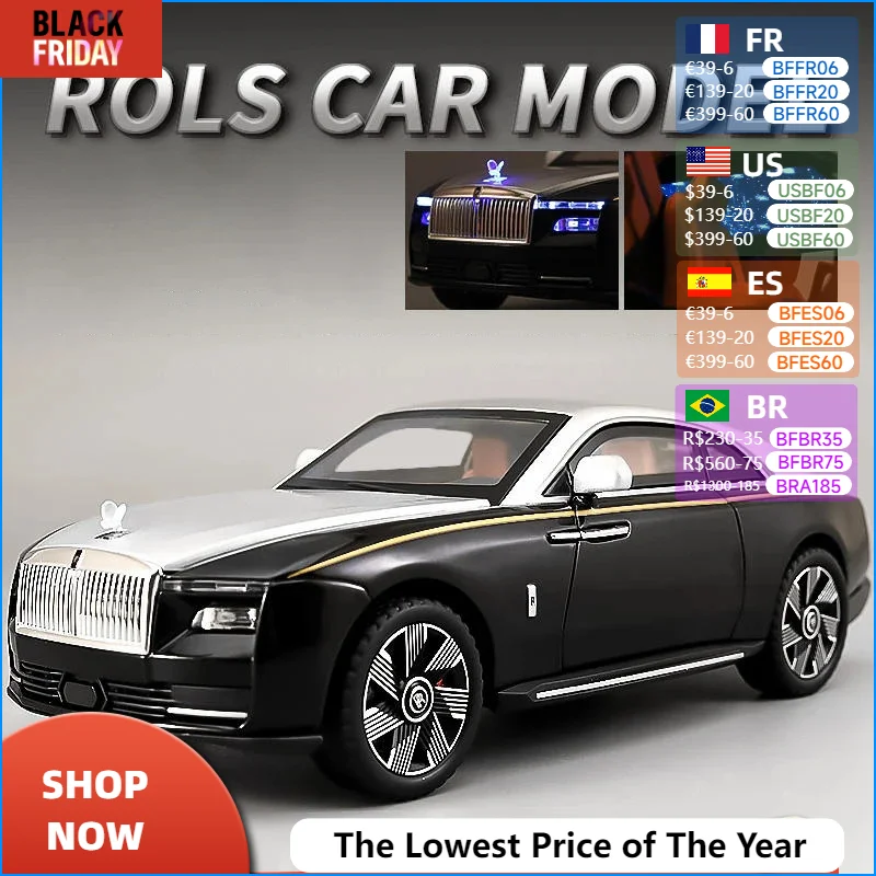 1:24 Rolls Royce Spectre Starlight Headliner Alloy Diecasts & Toy Model Vehicles Car Model Sound and light Collection Kids Toy