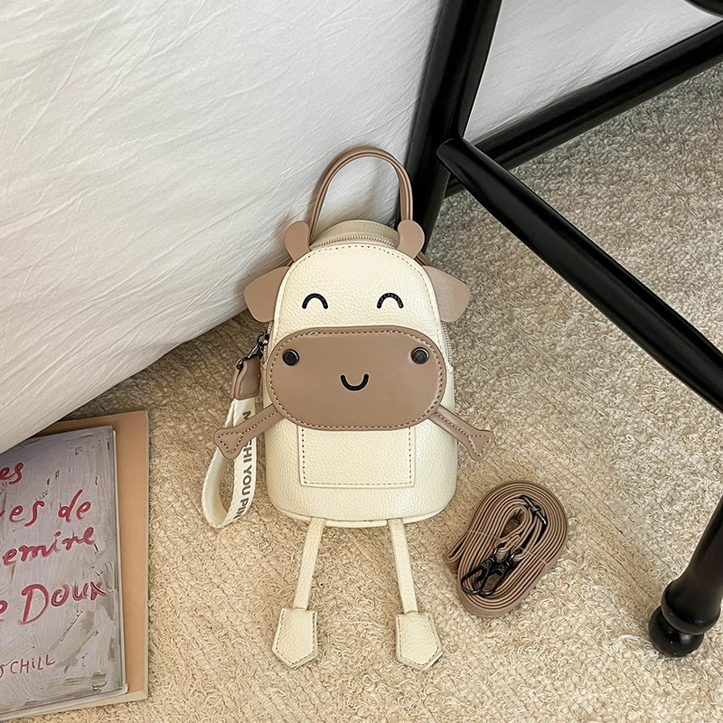 Funny 3D Cow Shape Mini Backpack Purse Cute Cartoon Animal PU Leather Crossbody Shoulder Bag Casual Small Handbag