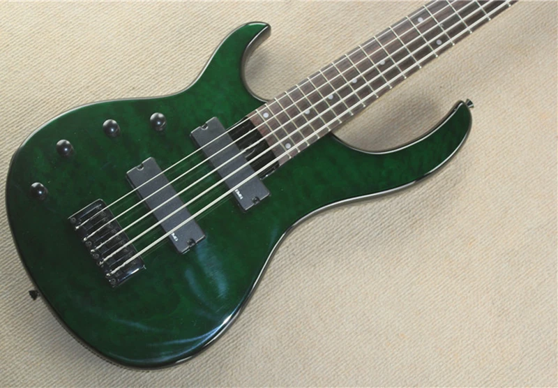 Flyoung 5 Strings Left-Handed Green Electric Bass Guitar with Black Hardware,Offer Customize