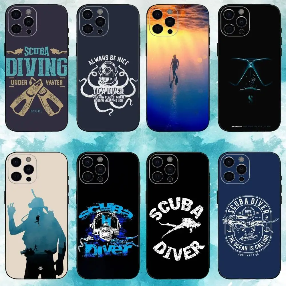 

Scuba Diving Dive Phone Case For iPhone17,16,15,14,13,12,11 Plus,Pro Max Soft Black Cover
