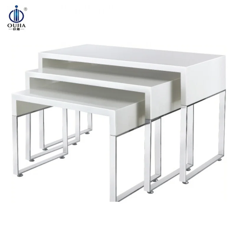 custom，nest of 3 tables shopping mall modern style table cloth display stand