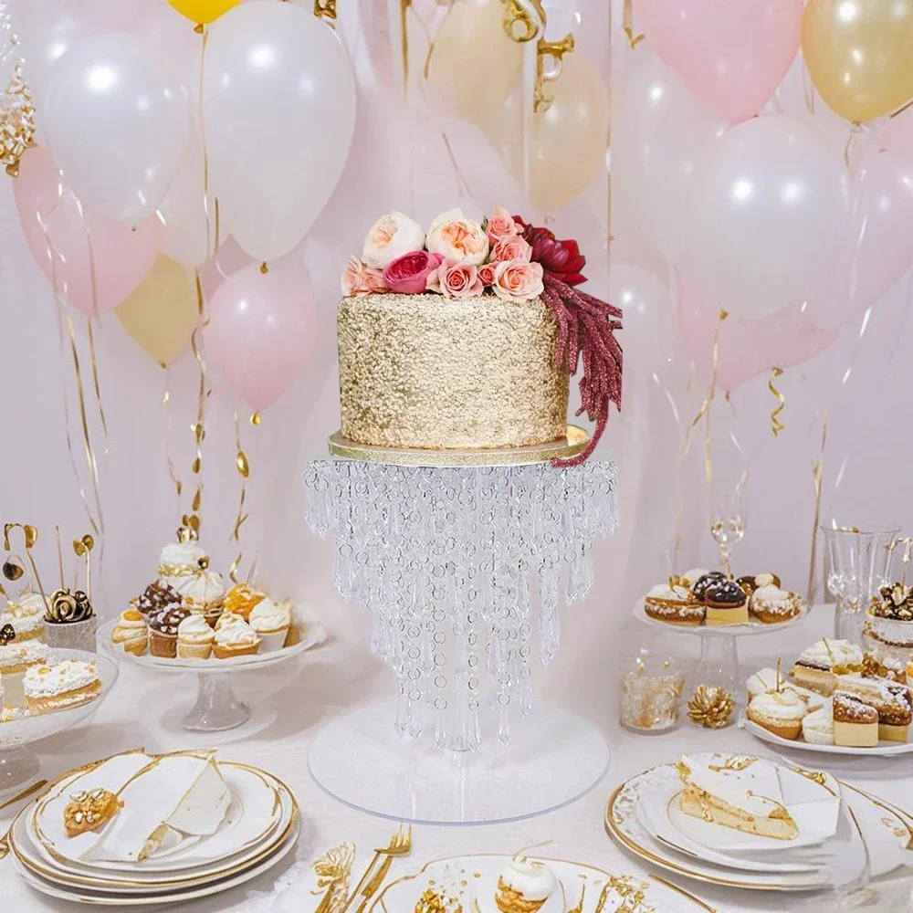 Acrylic Wedding Cake Stand Round Cupcake Stands Dessert Display with Crystal Pendants, for Wedding Event Birthday Party Tabletop