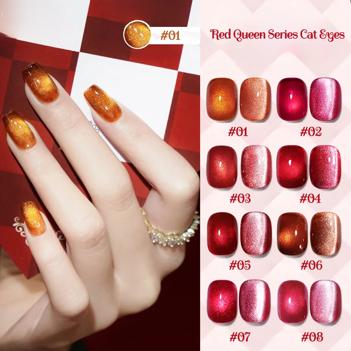 ยาทาเล็บเจลแมวตาสีแดง รุ่น Red Peach Queen Series สำหรับฤดูใบไม้ร่วง/ฤดูหนาว 1 ชิ้น ยาทาเล็บแมวตาสีแดงยอดนิยม ประดับด้วยคริสตัลเม็ดแก้ว