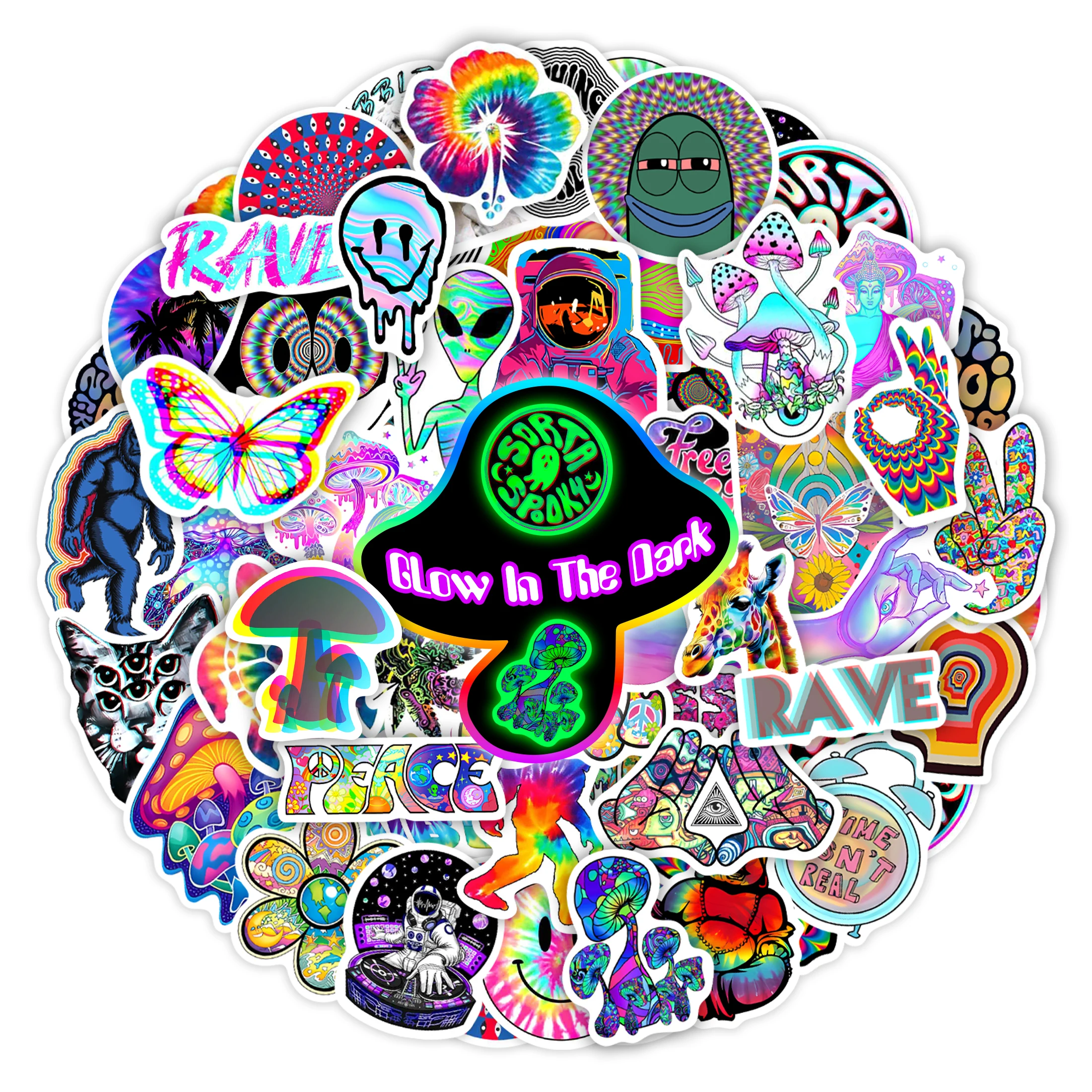 50Pcs Laser Fashion Glow in the Dark Stickers Waterproof Vinyl Decals Phone Case Skateboard Computer Decoration for Kids Gifts