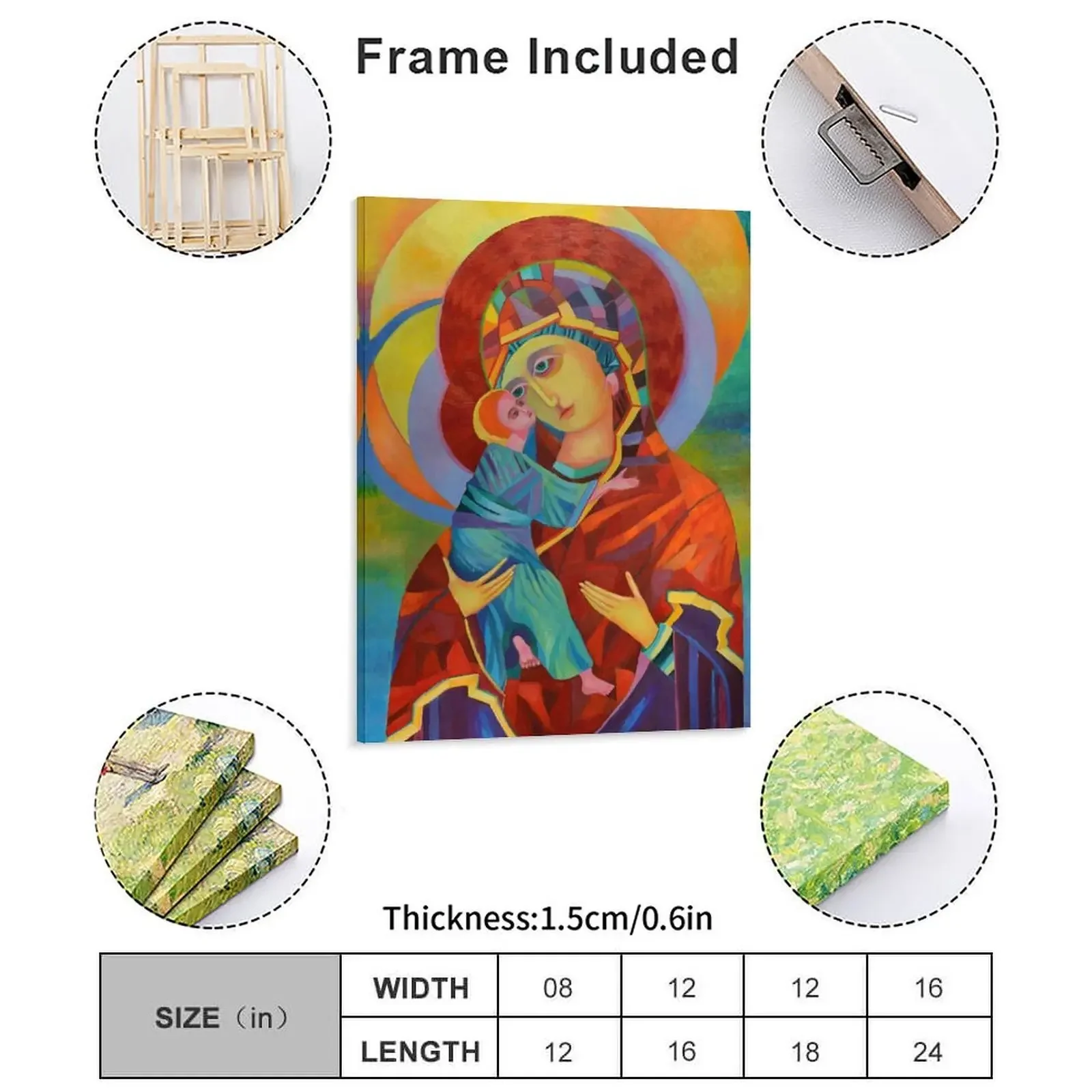 Virgin Mary Vladimir Icon Canvas Painting Pub Wall Cave Designing Character Bar Cave Framed Wall Paintings