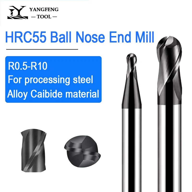 

HRC55 Ball Nose End Mill 2 Flute R0.5-R10 1-20mm Alloy Carbide Milling Cutter Altin Coating CNC Maching Tungsten Steel Tools