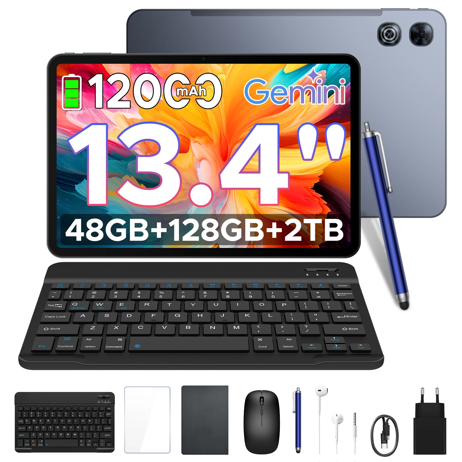 POCKAM P13 2-in-1 Tablet PC Gemini AI Android 16 13,4 inch 48GB RAM (8+40) 128GB ROM 12000mAh Batterij Widevine L1 Ondersteuning Tablet - afbeelding 1