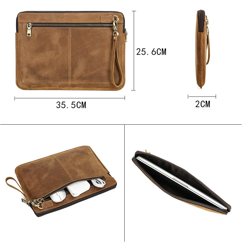 Crazy Horse Leather Laptop Sleeve Case For Macbook Pro 14.2Inch