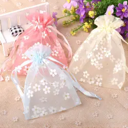 10pcs/lot Organza Gift Bag Flower Multi Color Printing Drawstring Pouches Party Packaging Gift Candy Jewelry Bag