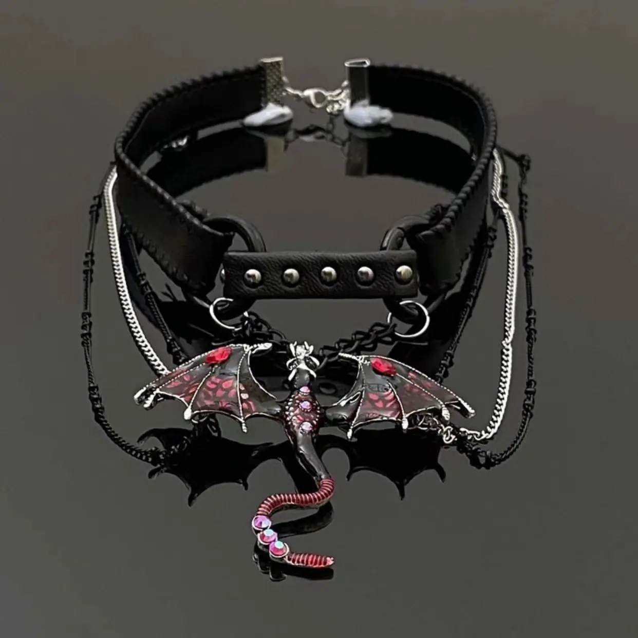 2024 New Gothic Punk Flying Dragon PU Leather Choker Necklace Female Tassel Collar Choker Necklace For Women Party Punk Jewelry