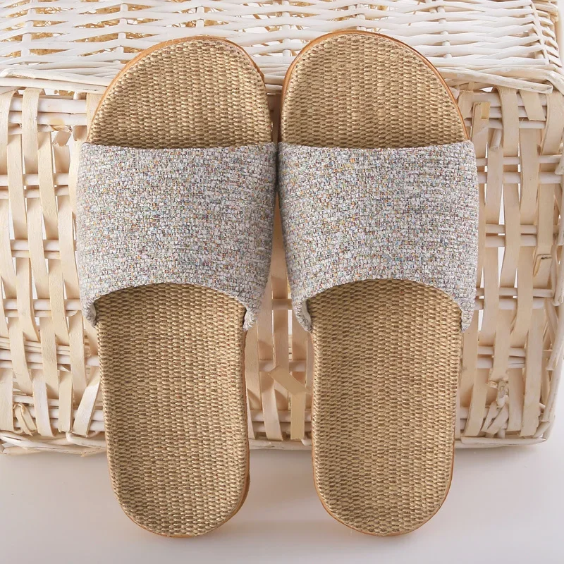 Women Slippers Flax Casual Slides Summer Linen Belt Female Sandals Flip Flops Home Comfortable Unisex Couples Indoor Floor Shoes