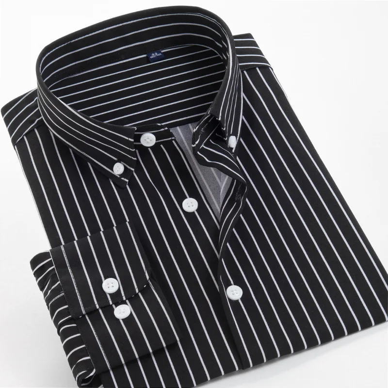 

6XL 7XL 8XL 9XL 10XL Plus Size Men's Loose Striped Long Sleeve Shirts Summer Branded Business Casual Stretch Lightweight Shirts